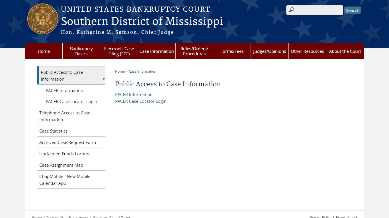 Public Access to Case Information | Southern District of Mississippi ...